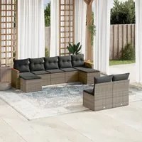 Set Divano da Giardino 9 pz con Cuscini Grigio in Polyrattan 3226375