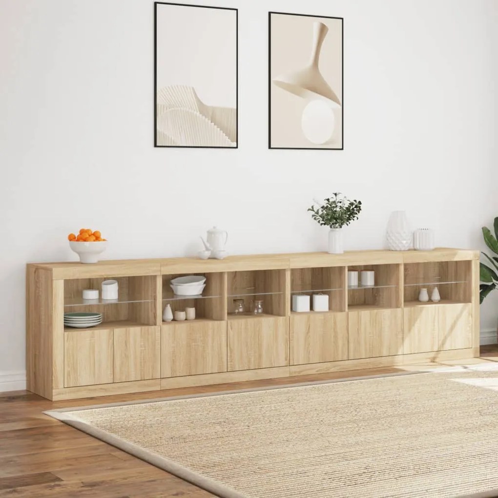 Credenza con luci led rovere sonoma 283x37x67 cm