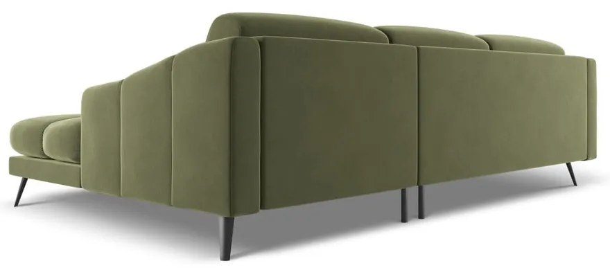 Divano angolare verde (con penisola a destra) con rivestimento in velluto Nalu – Makamii