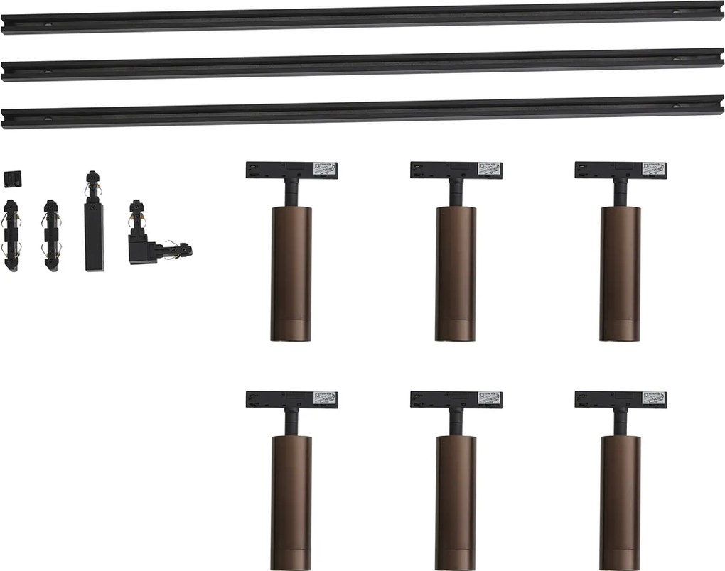 Sistema di illuminazione a binario moderno con 6 faretti bronzo scuro 1 fase - Slimline Uzzy