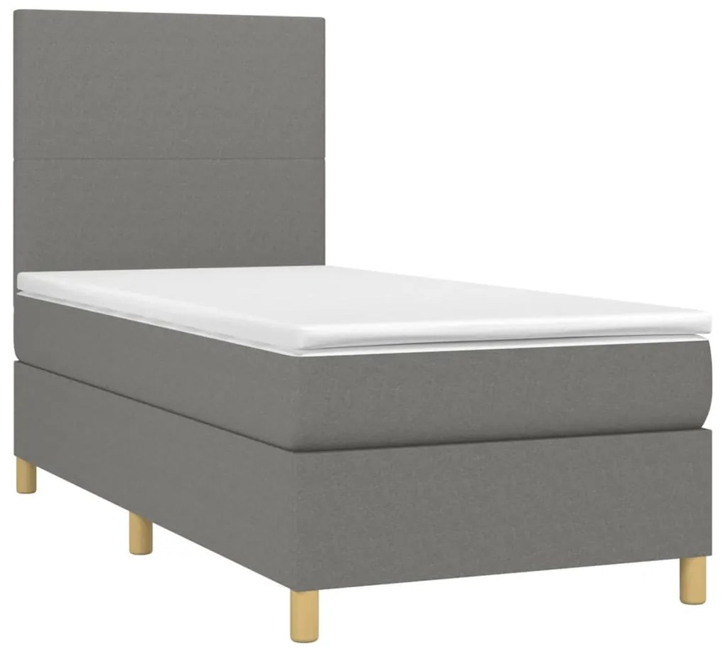 Letto a molle materasso e led grigio scuro 90x200 cm in tessuto