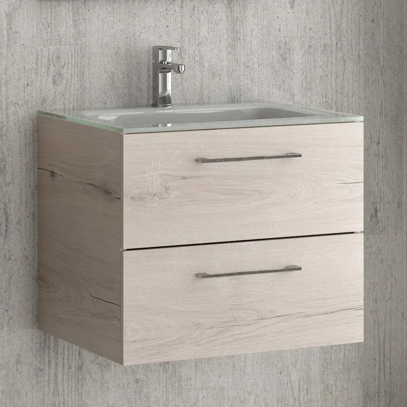 Composizione lavabo bagno con mobile 60 cm, colonna e specchio EL-60B - KAMALU