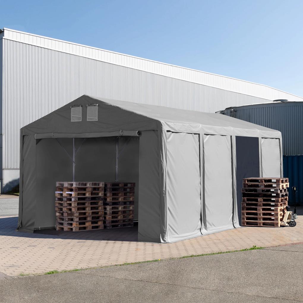 TOOLPORT 5x8m tenda capannone, altezza 3,0m porta a cerniera, PVC 850, grigio, con statica (sottofondo in cemento) - (94015)