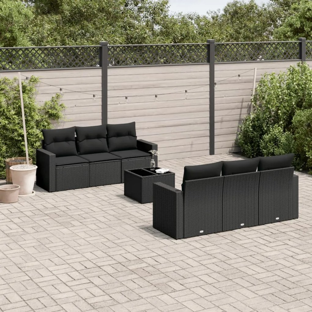 Set divani da giardino con cuscini 7pz nero polyrattan