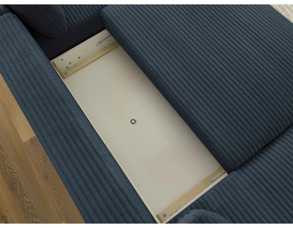 Divano angolare in blu scuro allungabile (con penisola a sinistra/a forma di "U") con rivestimento in velluto a coste Lucien – Bobochic Paris