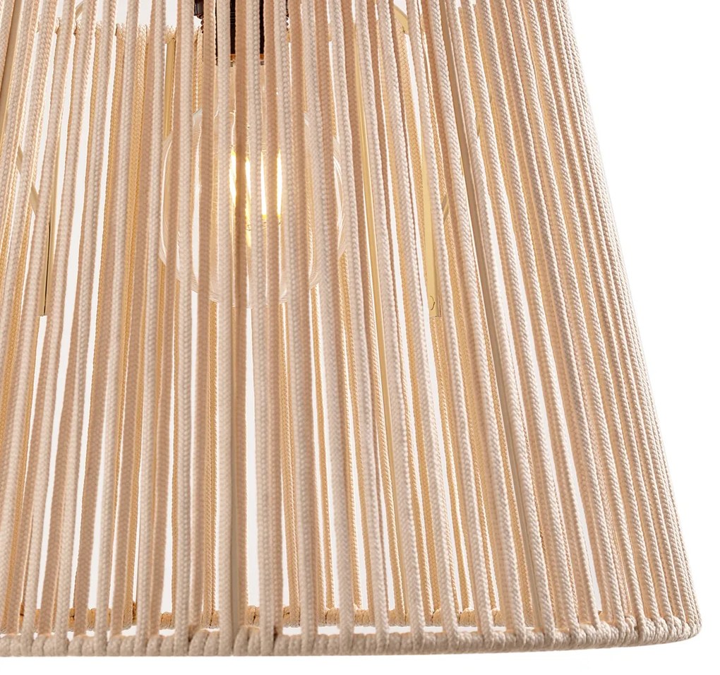 Lampada a sospensione da esterno nera con paralumi in corda beige 3 luci IP44 - Cava Jayla