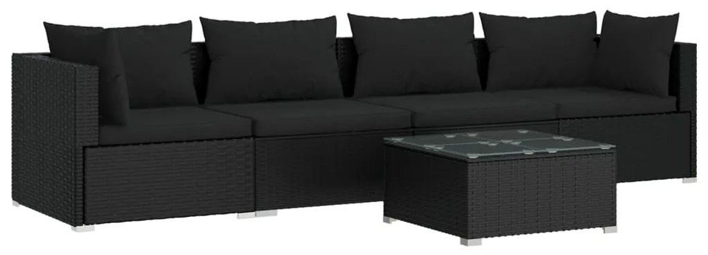 Set Divani da Giardino 5 pz con Cuscini in Polyrattan Nero