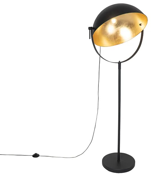 Lampada da terra industriale nera 50 cm con oro regolabile - Magnax