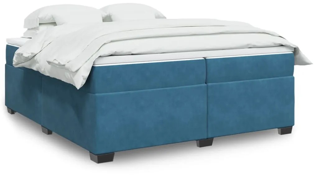 Giroletto A Molle Con Materasso Blu Scuro 200x200 Cm İn Velluto /