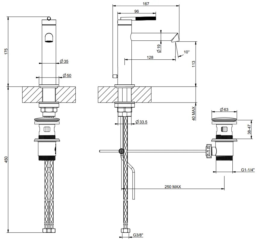 Miscelatore lavabo con scarico cromo ingranaggio 63501 gessi