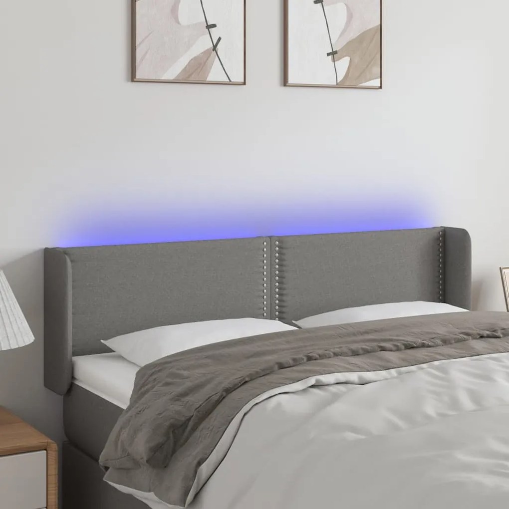 Testiera A Led Grigio Scuro 147x16x78/88 Cm İn Tessuto /