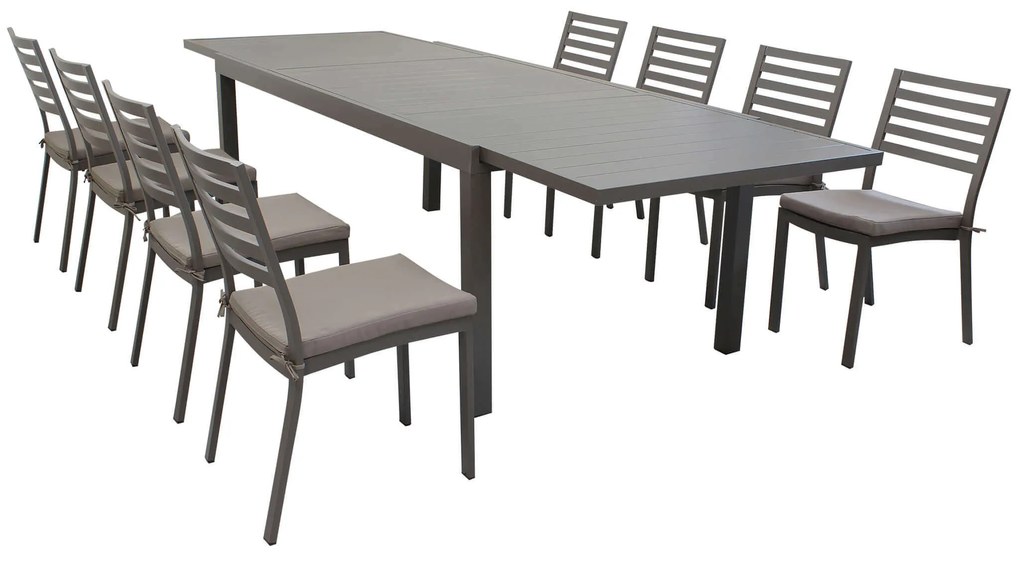 DEXTER - set tavolo in alluminio cm 200/300 x 100 x 74 h con 8 sedie Dexter