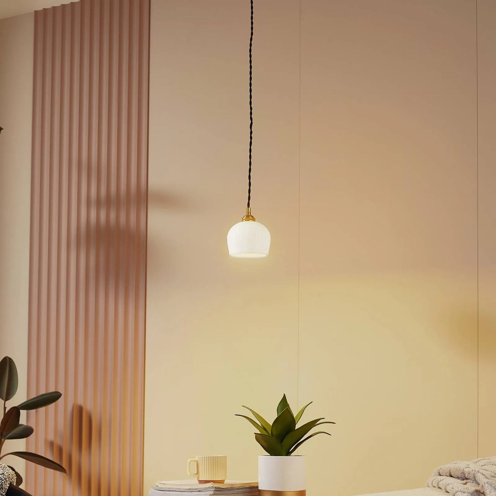 Lampada a sospensione Nolane Lindby, dimmerabile, Bianco / Opale, Soggiorno / Sala da pranzo, Ceramica, Moderno, Lampada a sospensione