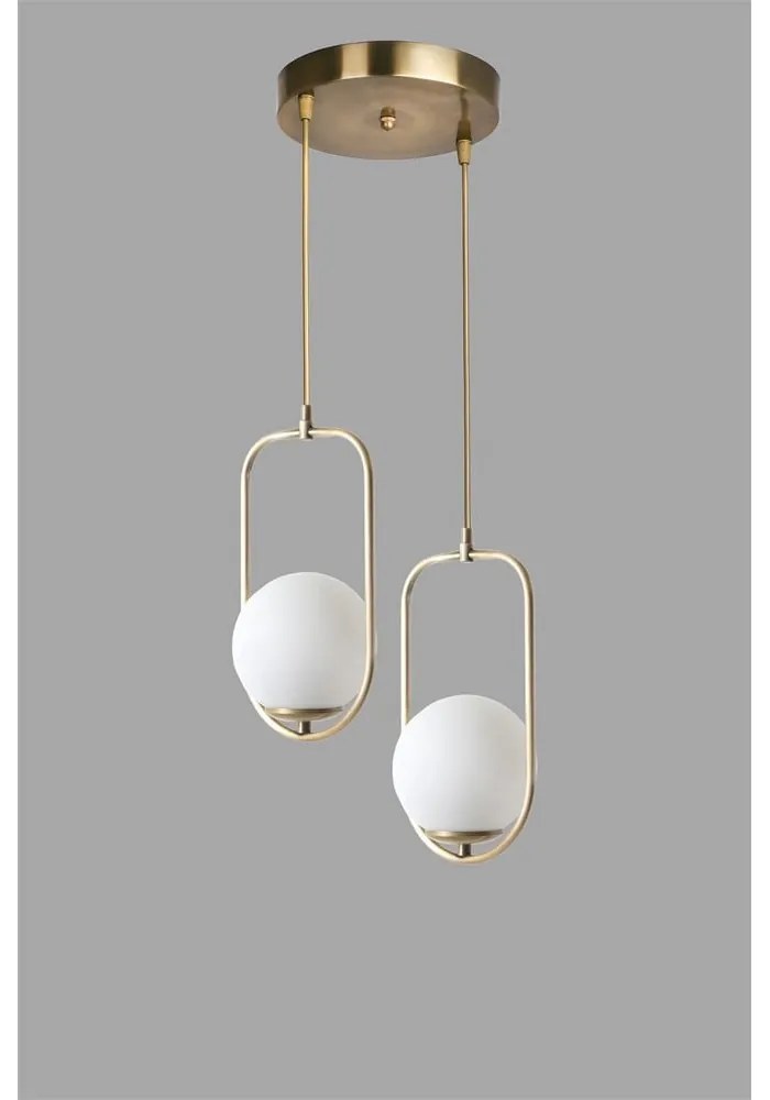 Lampadario bianco/dorato con paralume in vetro ø 25 cm Ahu – Opviq lights