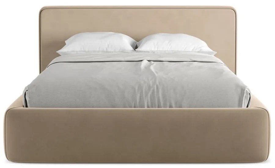 Letto matrimoniale imbottito marrone chiaro con contenitore a griglia 180x200 cm Kiana - Makamii