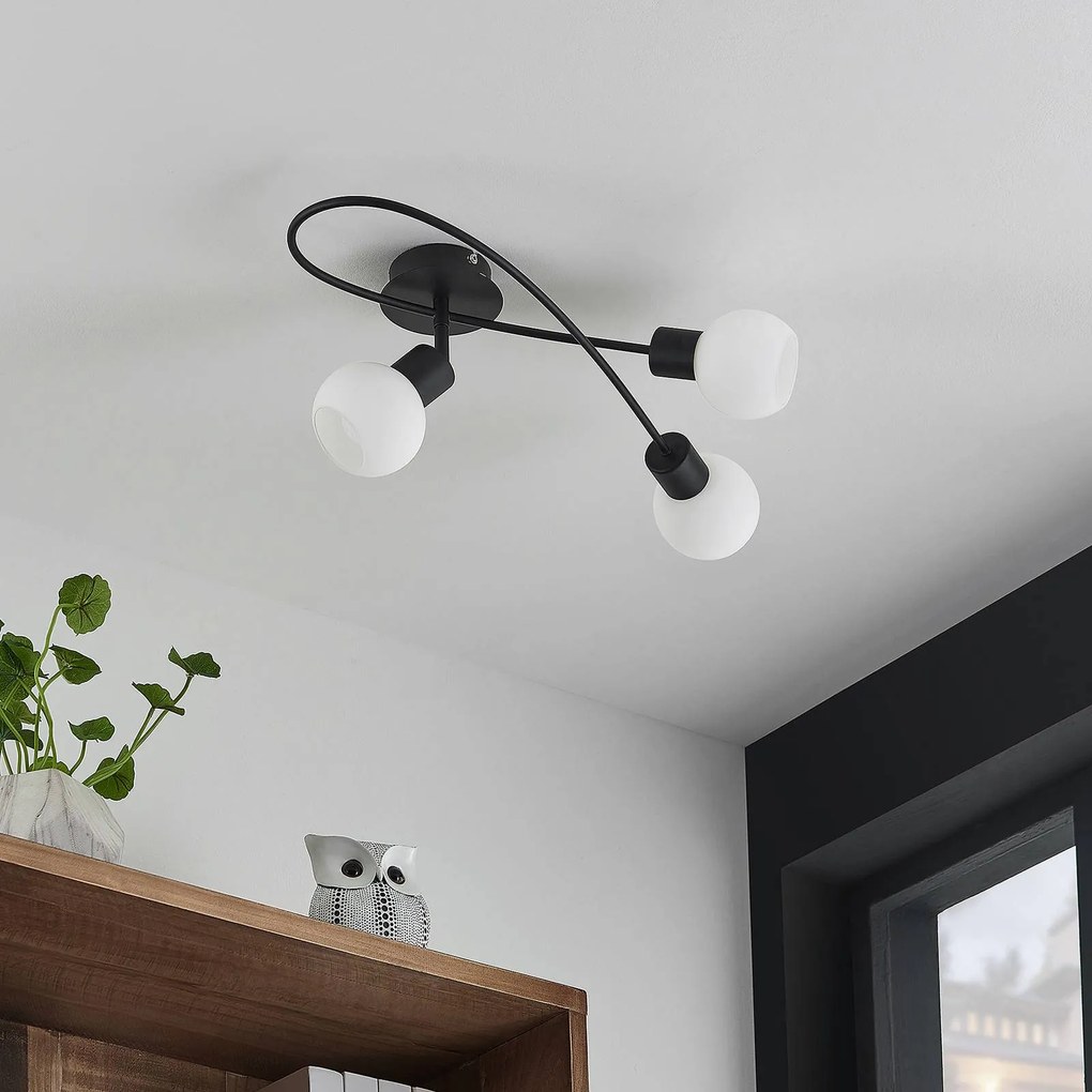 Lindby plafoniera Elaina, 54 cm, a 3 luci, nero/bianco, E14