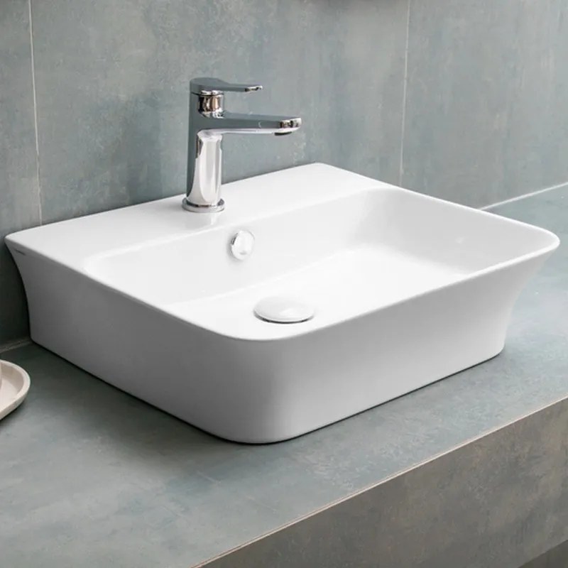 Lavabo bagno da appoggio design rettangolare 48.5 cm ceramica bianca | KL-4850 - KAMALU