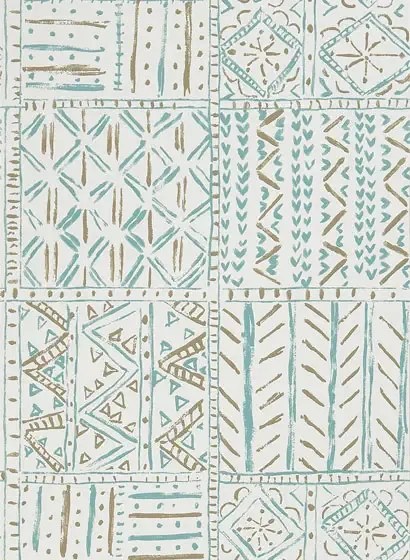 Tapete Cloisters von Nina Campbell - Aqua/ Taupe
