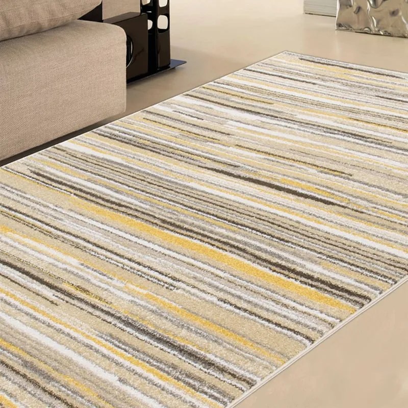 Tappeto Soave Rigato geometrico crema e giallo, L 190 x L 133 cm