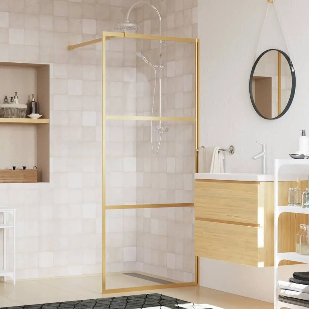 Parete Per Doccia Walk-in Vetro Trasparente Esg 90x195 Cm Oro /