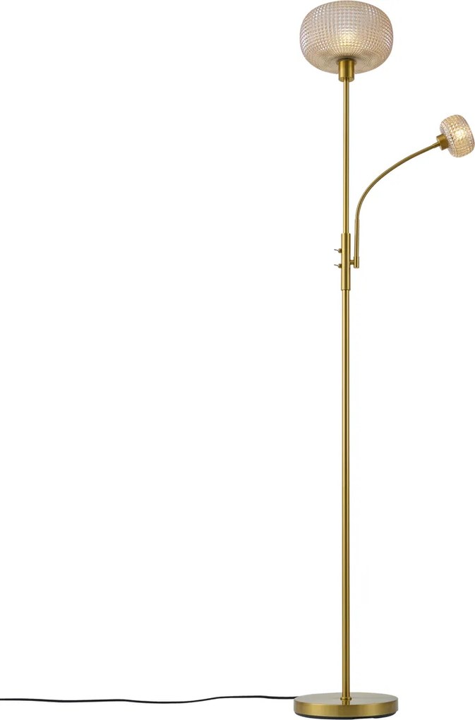 Lampada da terra smart in ottone con vetro ambrato 2 luci con WiFi - Brianna