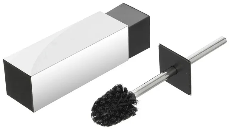 Portascopino quadrato in acciaio inox con setole nere e secchio estraibile