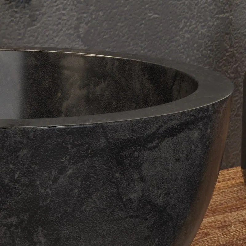 Kamalu - lavabo bagno design a ciotola in marmo nero 40cm | litos-ln40