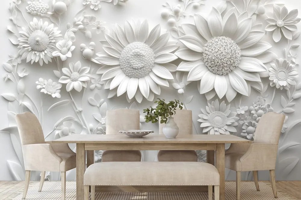 Carta da parati autoadesiva – Fiori bianchi 3D