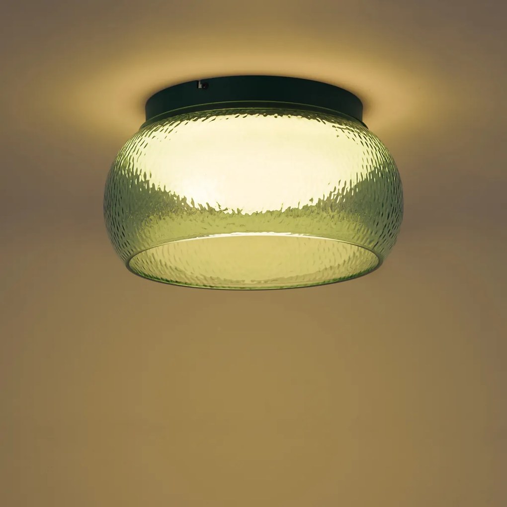 Plafoniera Art Déco verde con vetro e LED integrato dimmerabile a 3 fasi - Thimble