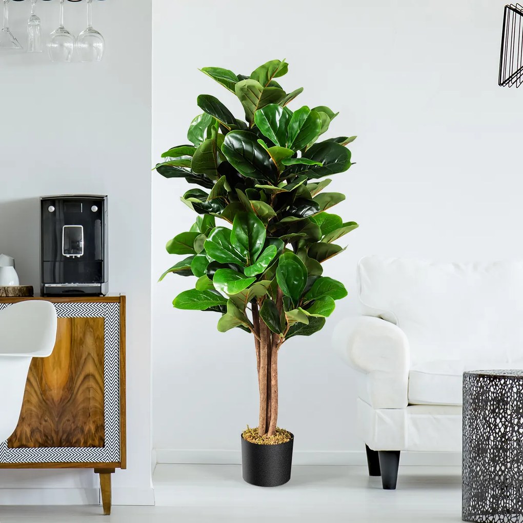 Costway Ficus lyrata artificiale da 1,2m da interno ed esterno, Piante finte con foglie realistiche in PEVA vaso in PP