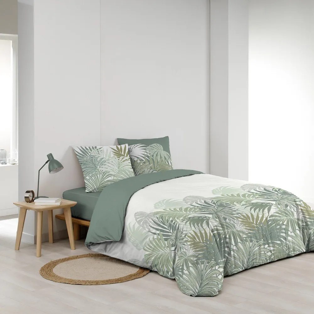Set copripiumino e federa verde in cotone per letto matrimoniale ed esteso 240x220 cm Nymea – douceur d'intérieur