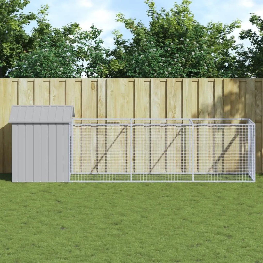 Casetta Cani Tetto Grigio Chiaro 117x405x123 Cm Acciaio Zincato /