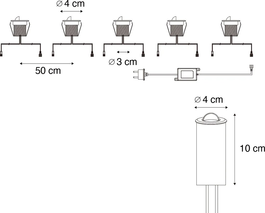 Set di 5 faretti da incasso moderni neri con LED IP67 - Linsey