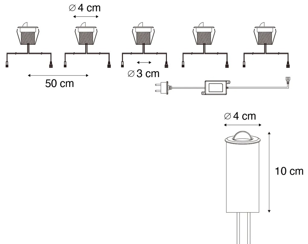 Set di 5 faretti da terra moderni neri con LED IP67 - Linsey