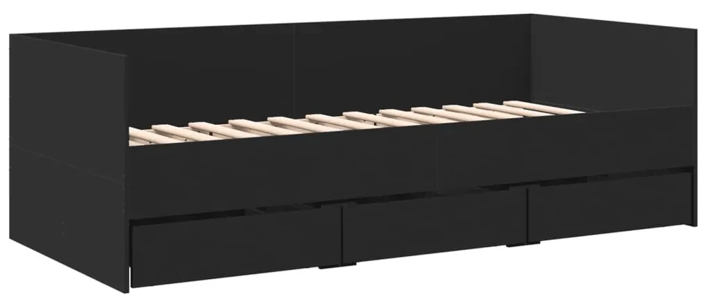 Divano letto con cassetti nero 100x200 cm in legno multistrato