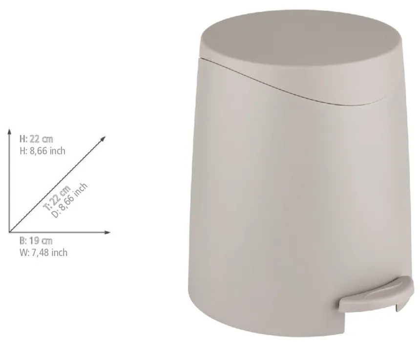 Cestino per la spazzatura grigio tortora in plastica con pedale 3 l Portes – Allstar