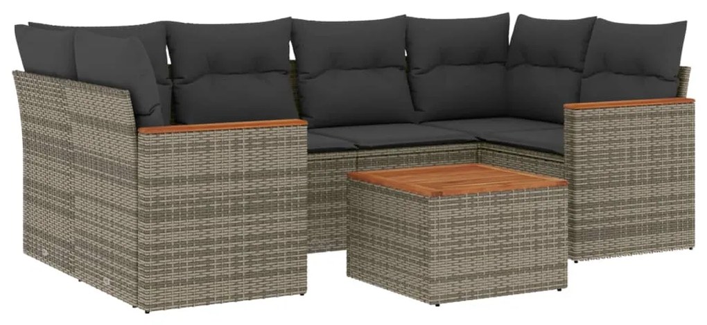 Set divani da giardino 7 pz con cuscini grigio in polyrattan