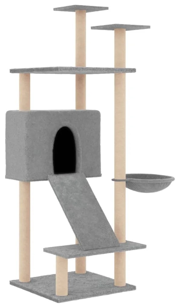 Albero per gatti con tiragraffi in sisal grigio chiaro 153 cm