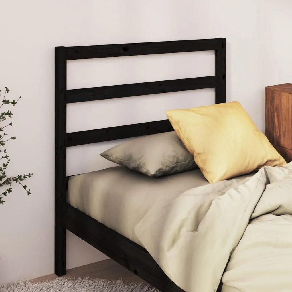 Testiera Per Letto Nera 96x4x100 Cm İn Legno Massello Di Pino /