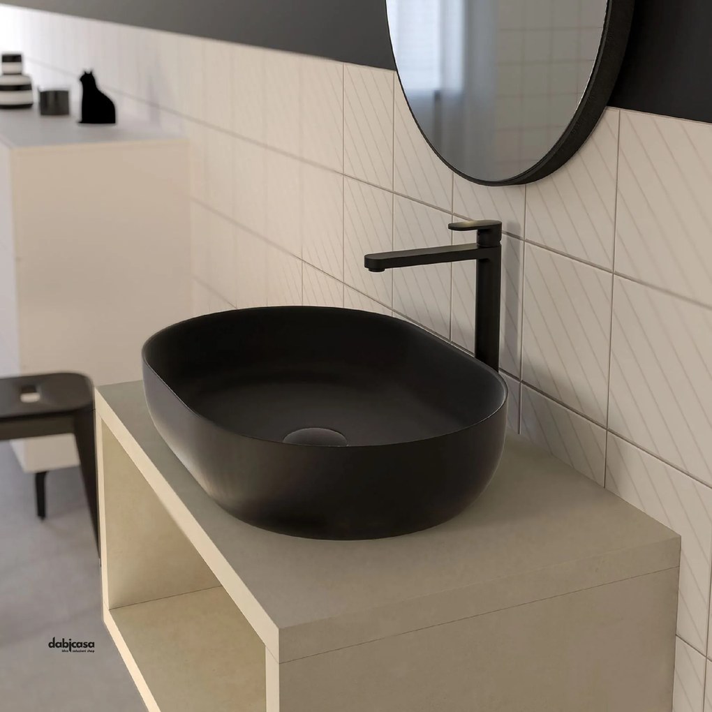 Ercos "Musa" Lavabo D'Appoggio Ovale 60X41,5 Cm Nero Opaco