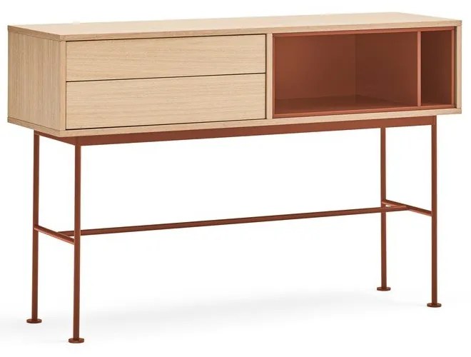 Consolle rosso mattone con impiallacciatura in rovere Yoko - Teulat