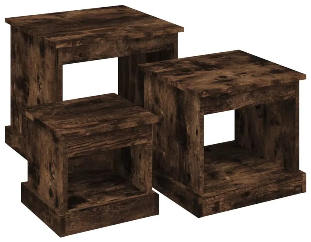 Tavolini impilabili 3 pz rovere fumo in legno multistrato
