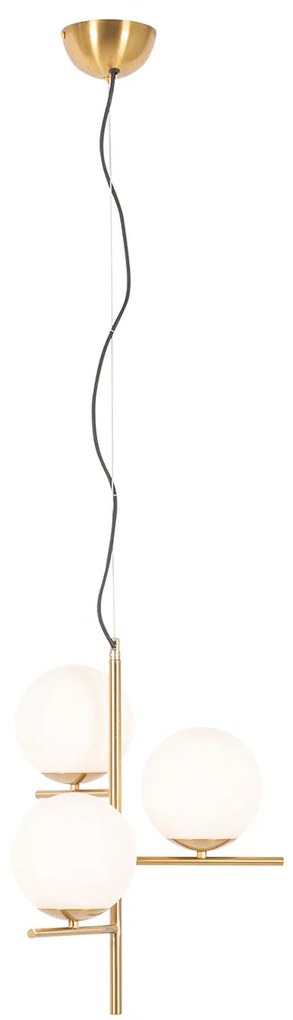 Lampada a sospensione Art Déco oro con vetro opale 3 luci - Flore