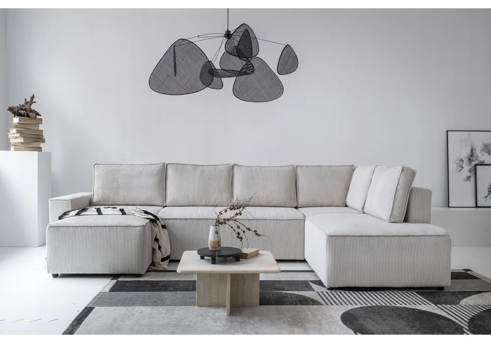 Divano letto angolare in velluto a coste bianco Brave Dave - Miuform