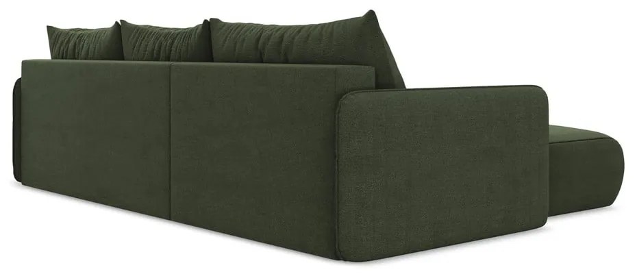 Divano angolare verde allungabile/con contenitore (con penisola a sinistra) Nanea – Makamii