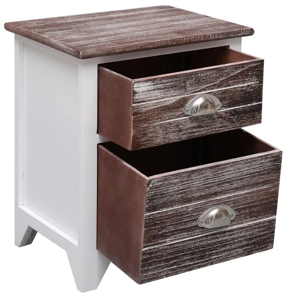 Comodino marrone e bianco 38x28x45 cm in legno di paulownia