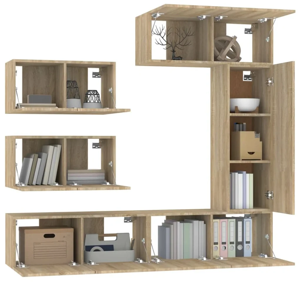 Set di mobili porta tv 6 pz rovere sonoma in legno multistrato