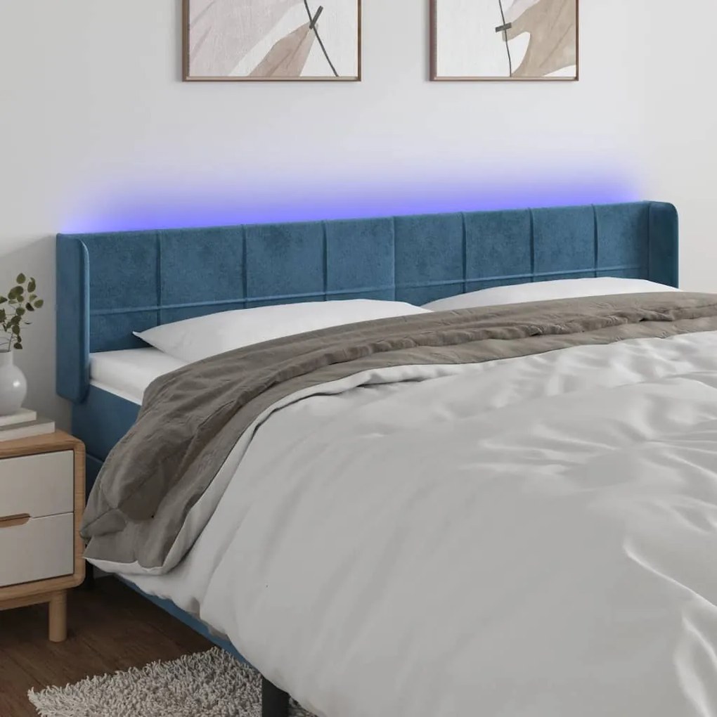 Testiera A Led Blu Scuro 163x16x78/88 Cm İn Velluto /
