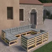 Set Divani da Giardino 10 pz con Cuscini Legno Massello di Pino cod mxl 41865