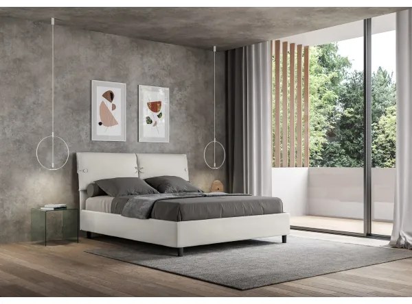 Letto matrimoniale contenitore imbottito 160x190 similpelle bianco Sleeper